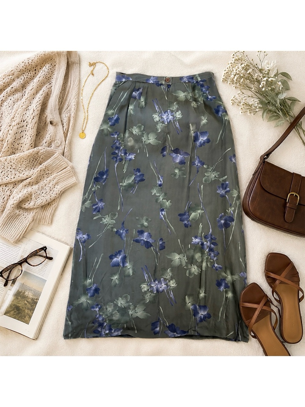 Loft Ann Taylor 100% Silk Watercolor Floral Midi Skirt Size 8